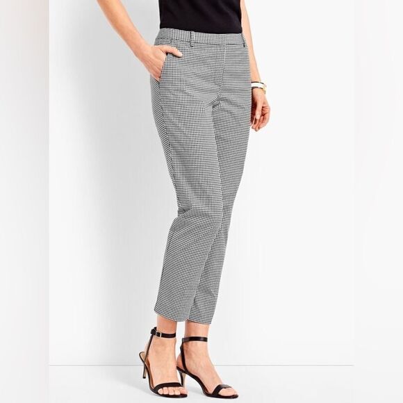 Talbots Women's Gingham Slim Crop Trouser Pant Black & White Size 8